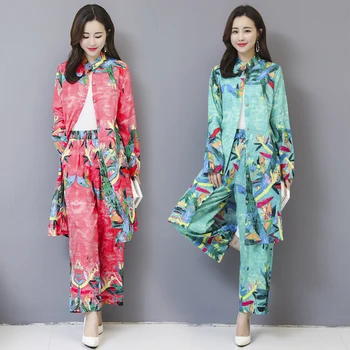 

Spring And Summer 2 Piece Set Women Print Wide Leg Trousers Suit Set Palazzo Pants Conjunto Feminino Year-old Female Costume