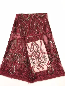 

African lace fabric French sequins lace fabric high quality African sequins lace fabric, French hand-embroidered sequins YYZ9772