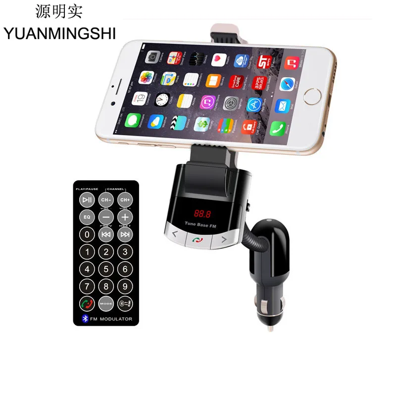 

YUANMINGSHI Bluetooth Car Kit Phone Holder Hands-free Calling FM Transmitter with USB Charger Support Music MP3 Player