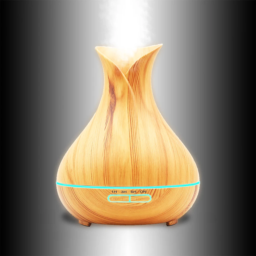 

Telinkin 400ml Aroma Essential Oil Diffuser Ultrasonic Air Humidifier with Wood Grain 7Color Changing LED Lights for Office Home