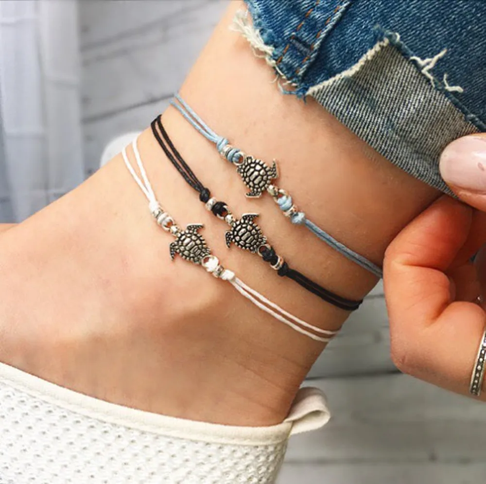 

Summer Beach Turtle Shaped Charm Rope String Anklets For Women Ankle Bracelet Woman Sandals On the Leg Chain Foot Jewelry #T