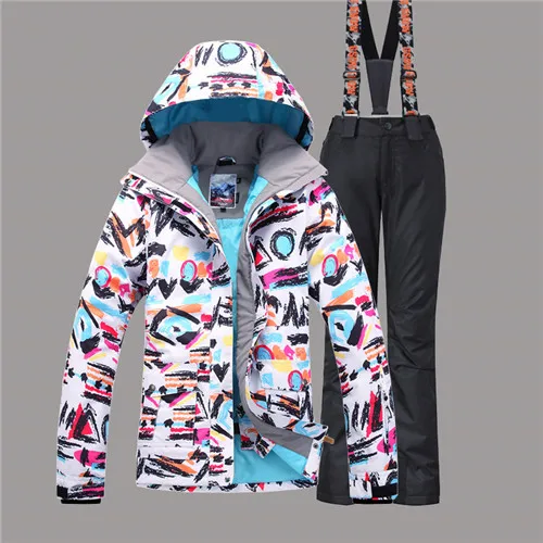 Женская лыжная куртка Gsou Snow Brand+ брюки, дышащий супер теплый лыжный костюм, пальто для сноуборда, брюки, спортивная одежда, Женский костюм с капюшоном - Цвет: Color 5