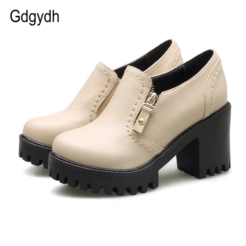 Gdgydh/весенне-осенняя женская обувь женские тонкие туфли на платформе с круглым носком в британском стиле женские туфли-лодочки на квадратном каблуке 8 см; большой размер 43