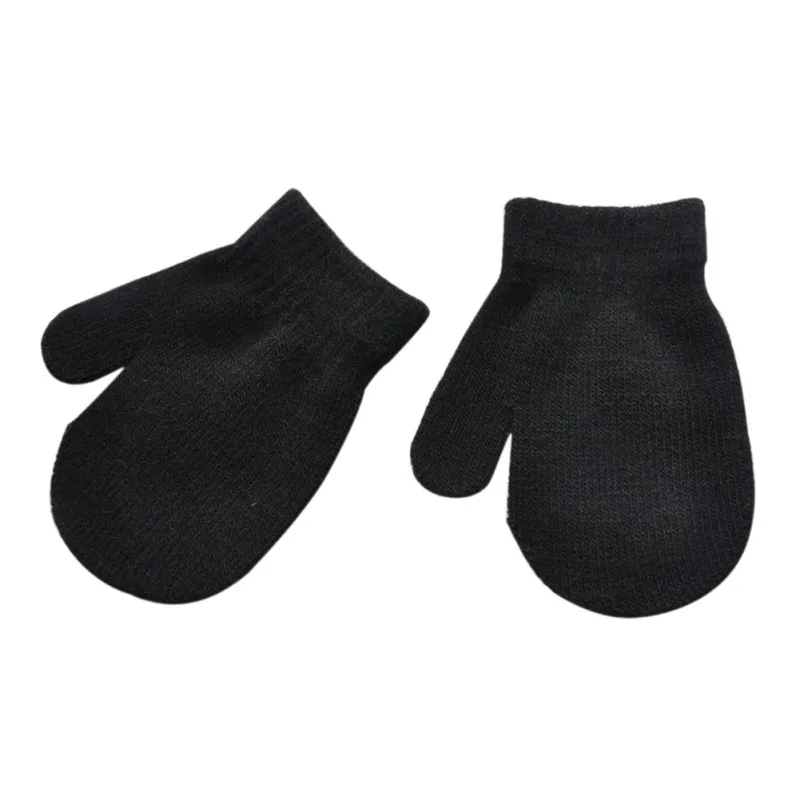 Детские вязаные теплые мягкие перчатки унисекс для мальчиков и девочек, милые варежки ярких цветов на осень-зиму HT - Цвет: black