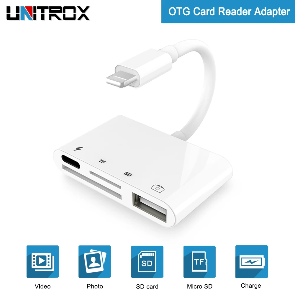 

4 in 1 OTG Adapter For Lightning to Camera Reader Connection Kit Charging & USB3 Data Sync For iOS 9.2-12 iPhone X 8 7/SD/TF/HUB