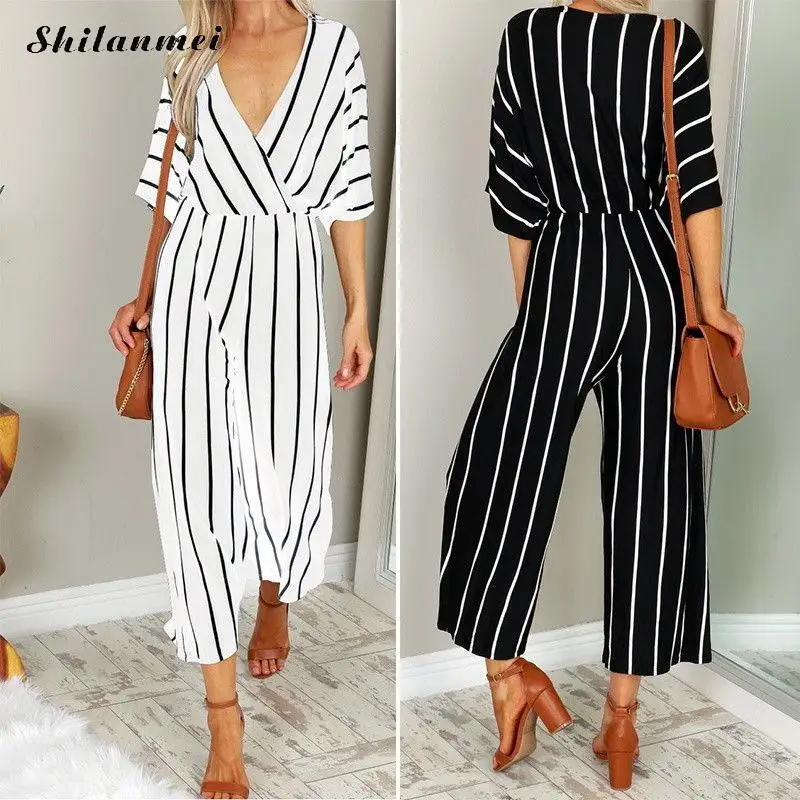 Polyester Wide Leg Trousers Plus Size Long Jumpsuit Ladies Deep V Plain Dyed Playsuits Women Long Pant Bodysuit Black white XXXL Polyester Wide Leg Trousers Plus Size Long Jumpsuit Ladies Deep V Plain Dyed Playsuits Women Long Pant Bodysuit Black white XXXL