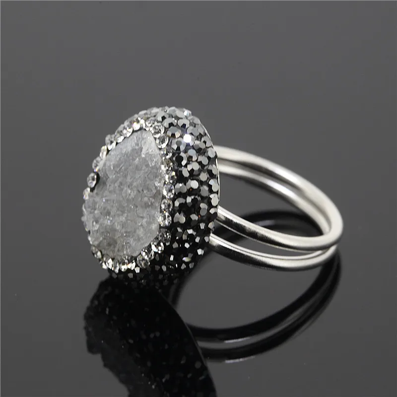 

1PC 925Sliver Stearling Women Finger Ring,Paved Rhinestone Beads Stone Druzy Geode Ring,Clear Crystal Drusy onyx Ring