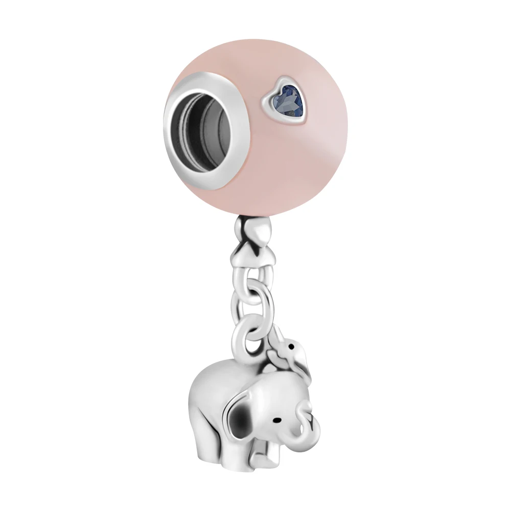 Подходит для браслетов Pandora Charms Elephant & Pink Balloon Beads 925 пробы 100%-серебро-ювелирные изделия Бесплатная доставка