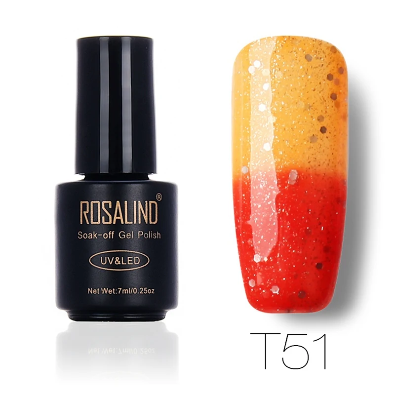 ROSALIND 7 мл меняющий цвет лак для ногтей впитывающийся Гель-лак для ногтей полувернис Перманентный Гель-лак для ногтей - Цвет: T51