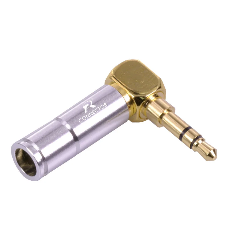 100pcs lot Right Angle 3 5mm Connector Stereo 3 Poles 3 5mm Male Plug 90 Degree Gold Plated 6mm Cable Connector Headphone Jack