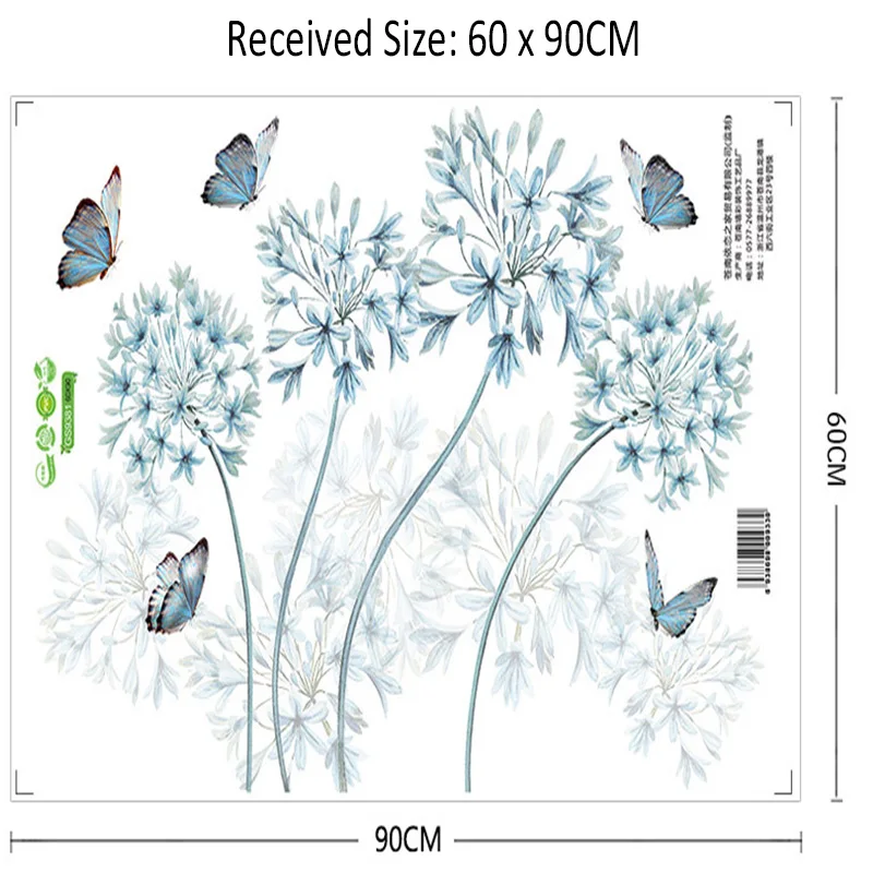 Синие цветы бабочки наклейки на стену домашний декор изголовье стеновой доски Фреска плакат фон обои декоративные художественные наклейки