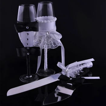 

1 pair Wedding Bridal Shower Gift wedding Champagne Toasting Glasses Set wedding wine cup +Cake knife