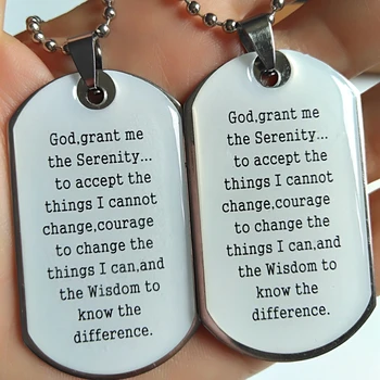 

50pcs English Serenity Prayer Bible Pendant Necklaces Men's Fashion Stainless Steel Jusus Pendants Wholesale Jewelry W/chains