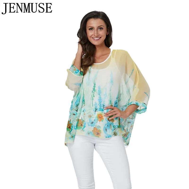 Женская блузка с открытыми плечами Jenmuse 4XL 5XL 6XL Летняя Повседневная шифоновая