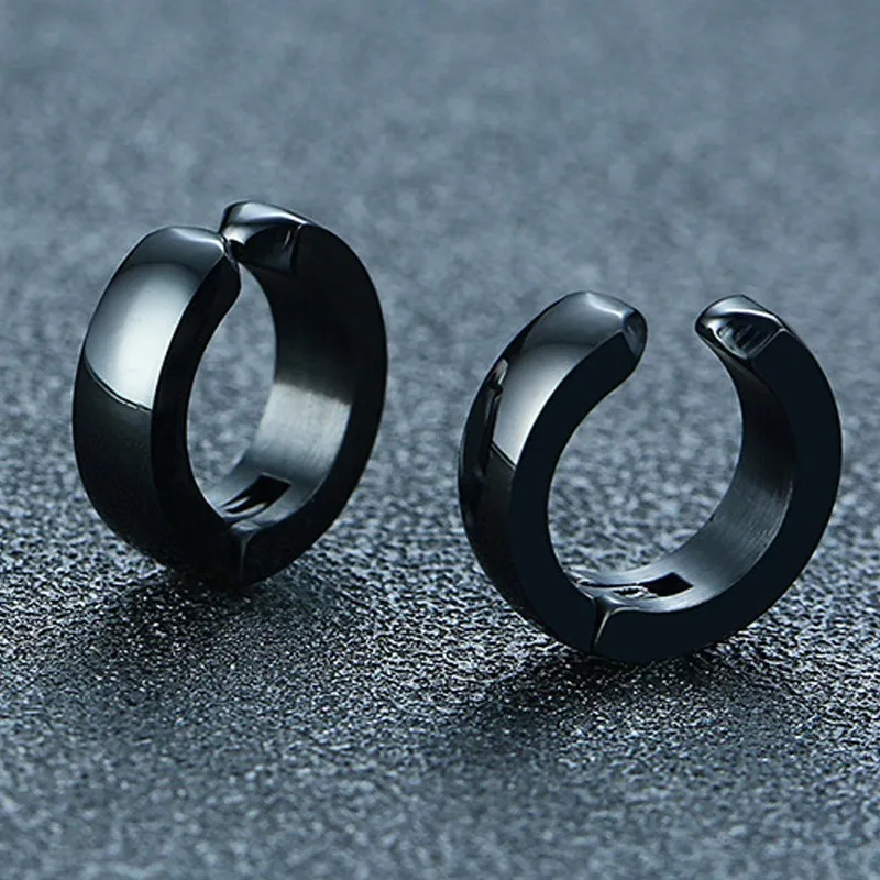 

Men's Clip Earrings Black Tone Stainless Steel Circle Geometric Earclip Punk Boy Ear Accessories