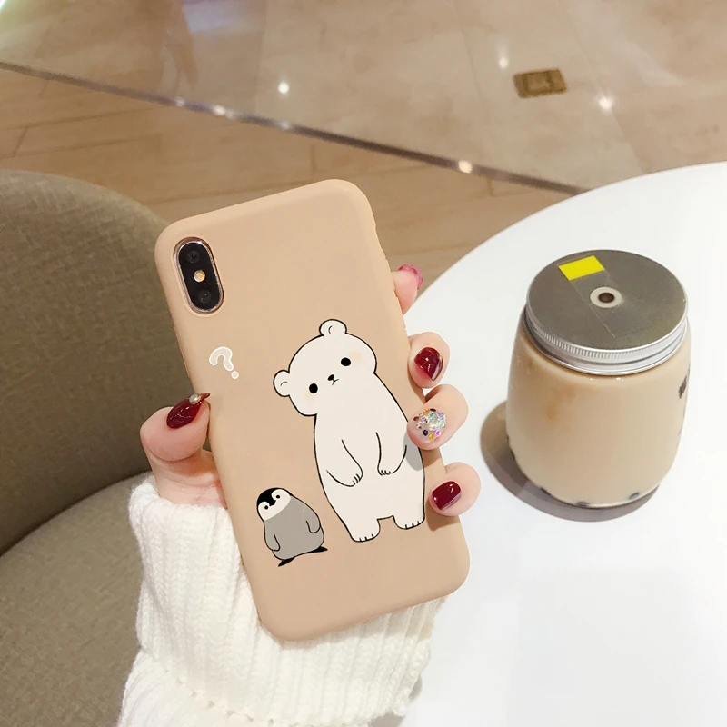 Cute Bear For Iphone x Case Small Fresh Cartoon Phone 6s 7 8 plus xs max xr All-inclusive Shatter-resistant |