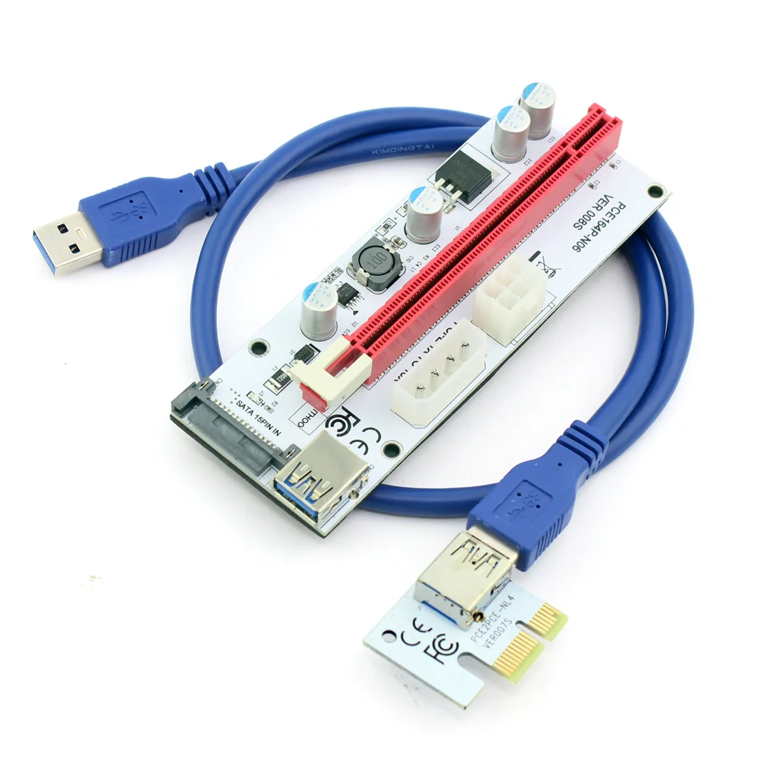USB3.0 60CM PCIE 1X to 16X Graphics Card Extension Cable with Multi-power Ports DC Power Cable for Mining F21931/2