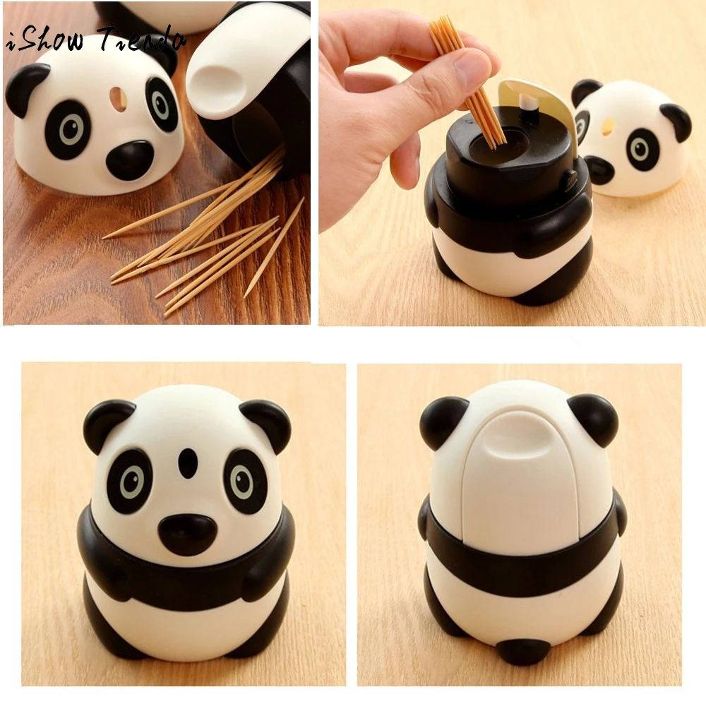 

Creative Automatic Toothpick Boxes Cartoon Panda Fashion Personality Cute Feature Container Dispenser Holder Decorate Organizer