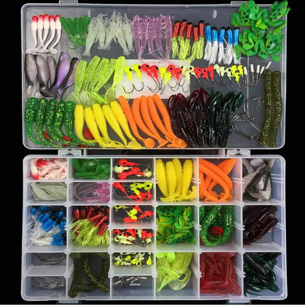 

301pcs/Box Fishing soft lures Lead Hook Set Mix Kinds Fishing Artificial Bait frog lure Suit Simulation Fishing Lure with Shrimp