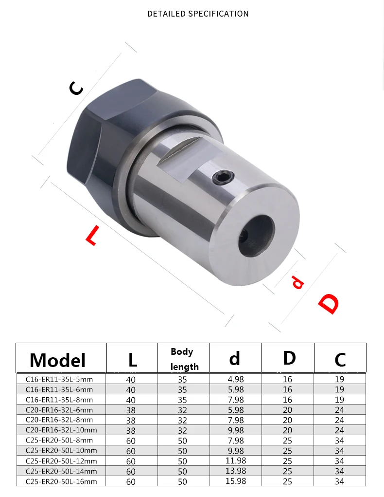 C16 ER11 35L C25 ER20-50L цанговый патрон вал двигателя удлинитель шпинделя цанговый токарный станок Инструменты держатель Внутренний фрезерный расточной