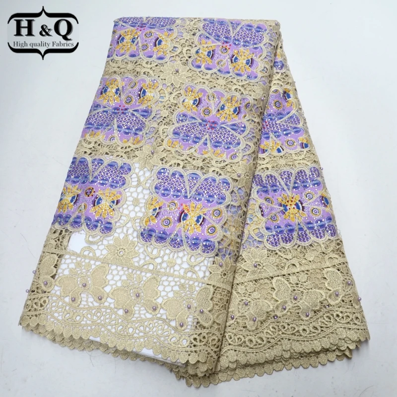 

Elegant design african wax French Water soluble lace African lace fabric Nigeria guipure cord lace with Beads for Wedding dress