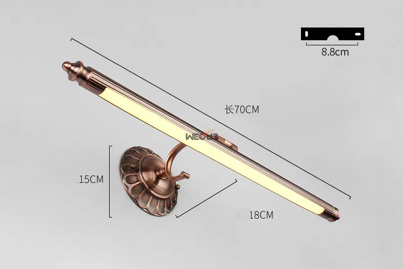 500 мм, европейская, американская лампа для ванной комнаты, ретро, для спальни, зеркальный светильник, led, для отеля, ресторана, декоративный светильник, 85-265 в, 8 Вт