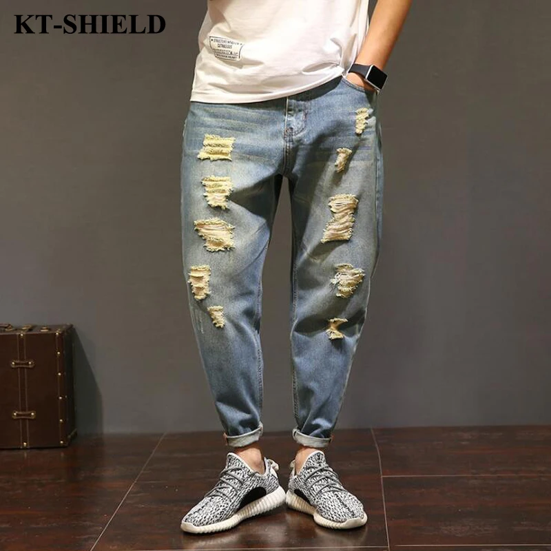 2017 New Hip Hop Men Jeans Brand designer Men s Casual Harem Pants Distressed Denim Ripped