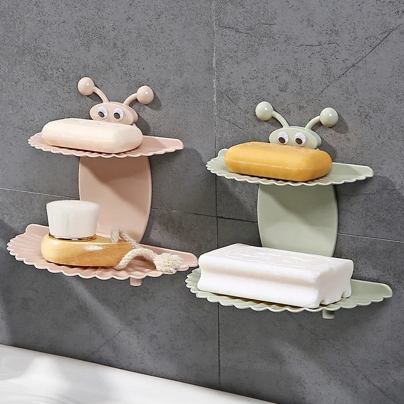 Cute Self adhesive Double Layers soap holder Soap Dish Soapbox sponge