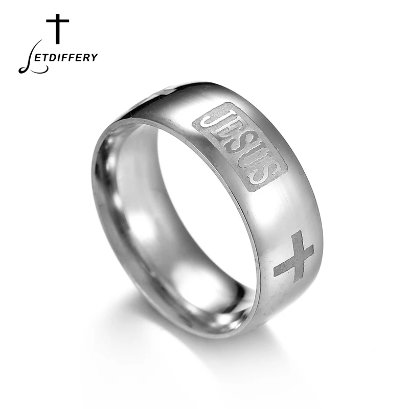 Letdiffery Simple Religious Jesus Ring Sand Blasted Cross Finger Ring