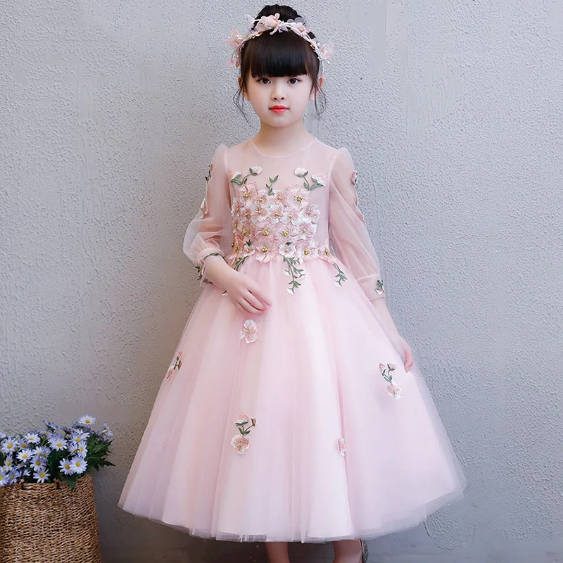 Изысканное элегантное платье с вышивкой для первого причастия; платье с цветочным узором для девочек-подростков; платье принцессы на свадьбу и день рождения