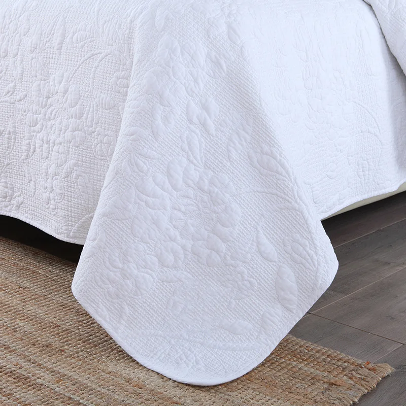 CHAUSUB, качественное стираное хлопковое стеганое одеяло, набор из 3 предметов, стеганое одеяло с вышивкой, покрывало, покрывало, наволочка, Королевский размер, белое