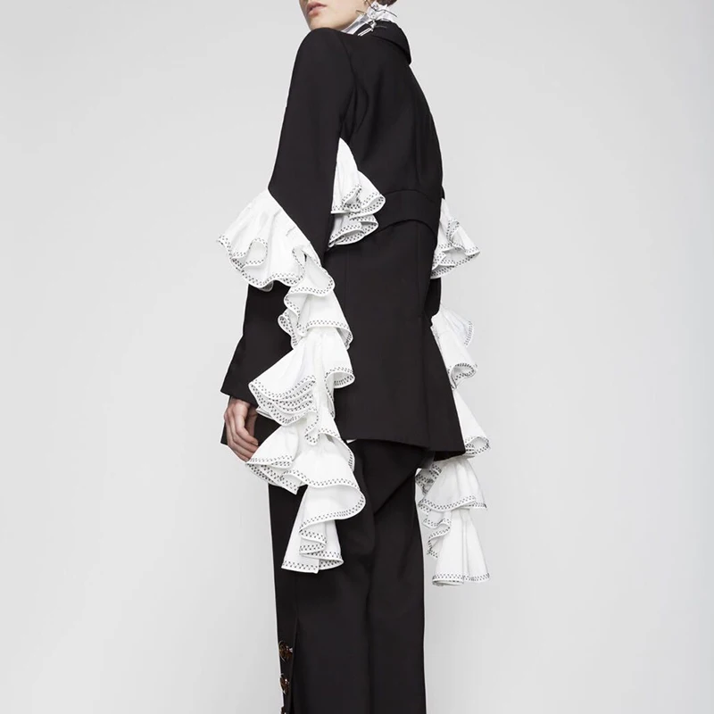 Rubans Ol Oxant À Pour 2019 Vêtements Patchwork Ruches Base Black Longues Mode De Femmes Femme Blazer Manches Noir Manteau Crq4n5aYq