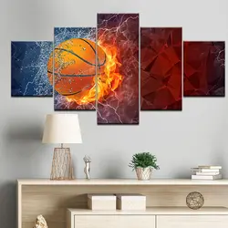 Картина Современная куадро 5 шт./шт. Пламя Баскетбол живопись модульное украшение HD печать картина Картина в рамке стена для гостиной