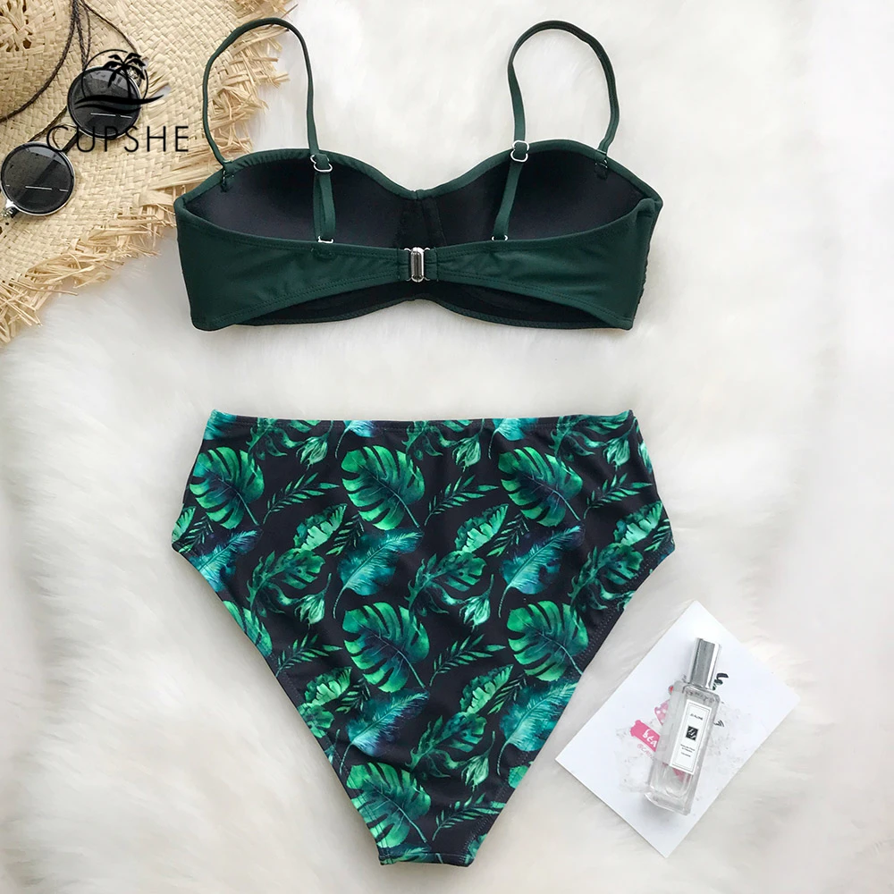 CUPSHE Green Print Bikini Set Women Heart Neck Push Up High-waisted Two Pieces Swimwear 2019 Beach Bathing Suits Swimsuits