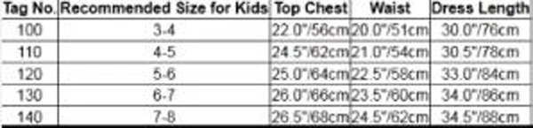 Size chart for Child