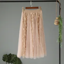 Saia Миди нет Лолита макси юбка Faldas Женская Весна темперамент корейский двухслойный сладкий красота Универсальный