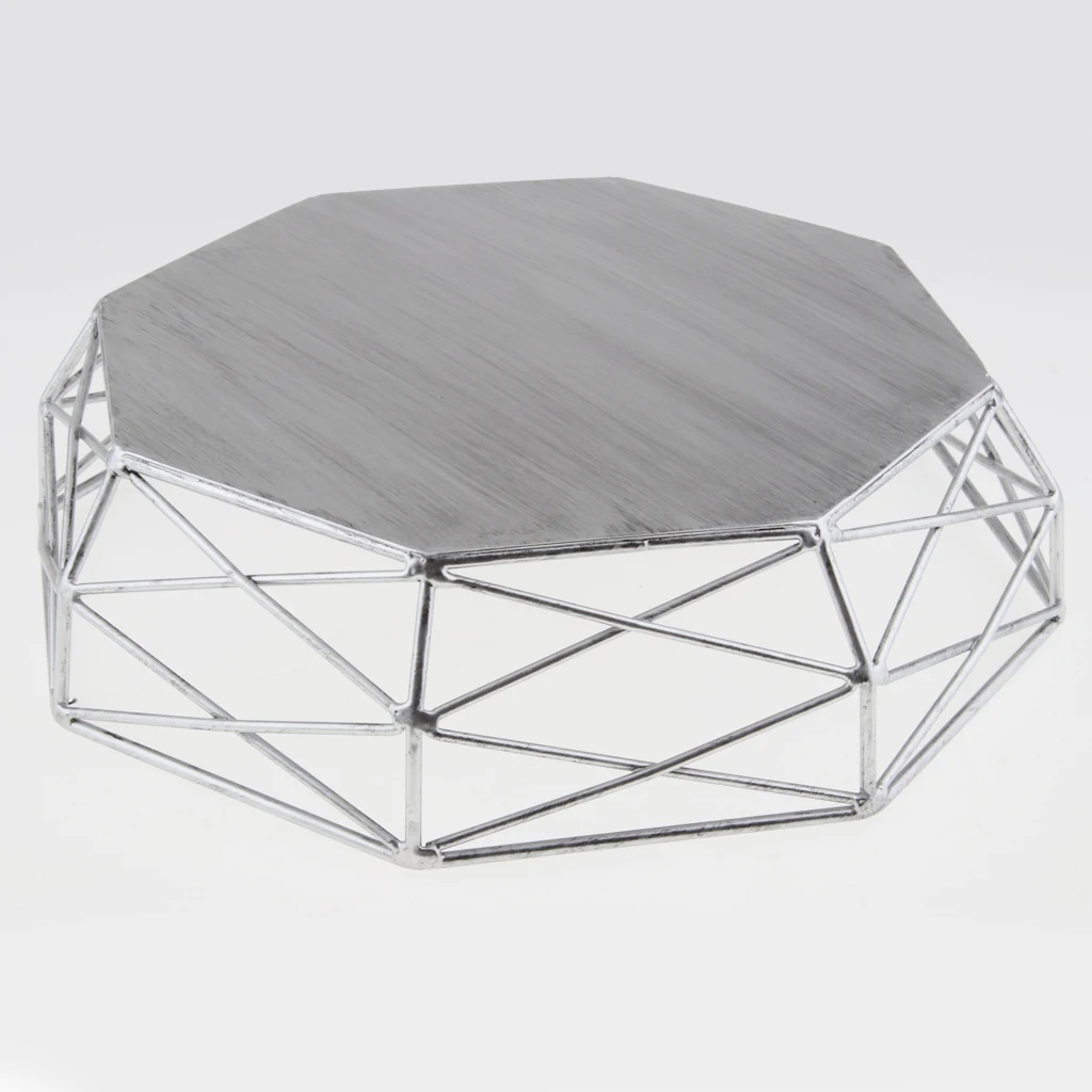 MagiDeal Cake Holder Hollow Out Dessert Holder Iron Polygon Stand Silver Gold Bakeware For Christmas Wedding Ornament