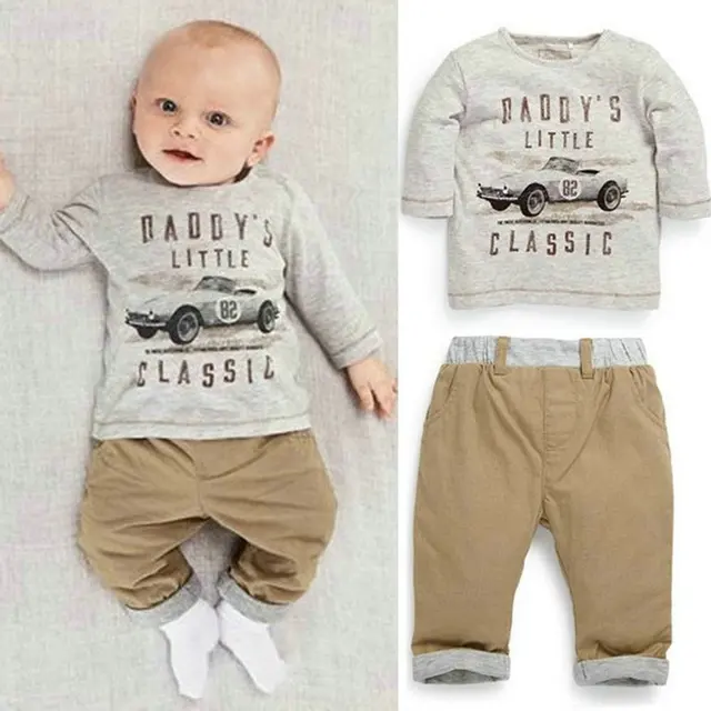 2pcs kid children baby boy long sleeve top pants set outfit spring