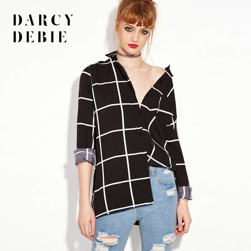 Darcydebie MS Новая блузка рубашка в клетку раздваиваться футболка с длинными