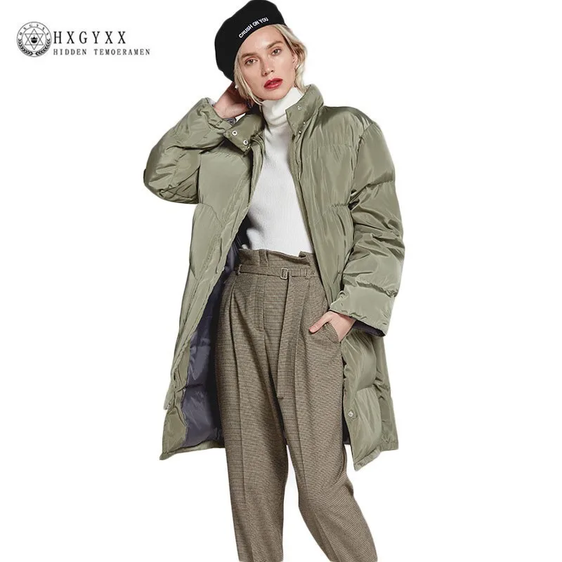 

Thick Cotton Down Jacket Woman Clothing Winter Coats Stand Collar Long Green Parka Female Warm Outwear Plus Size 2019 Oke068