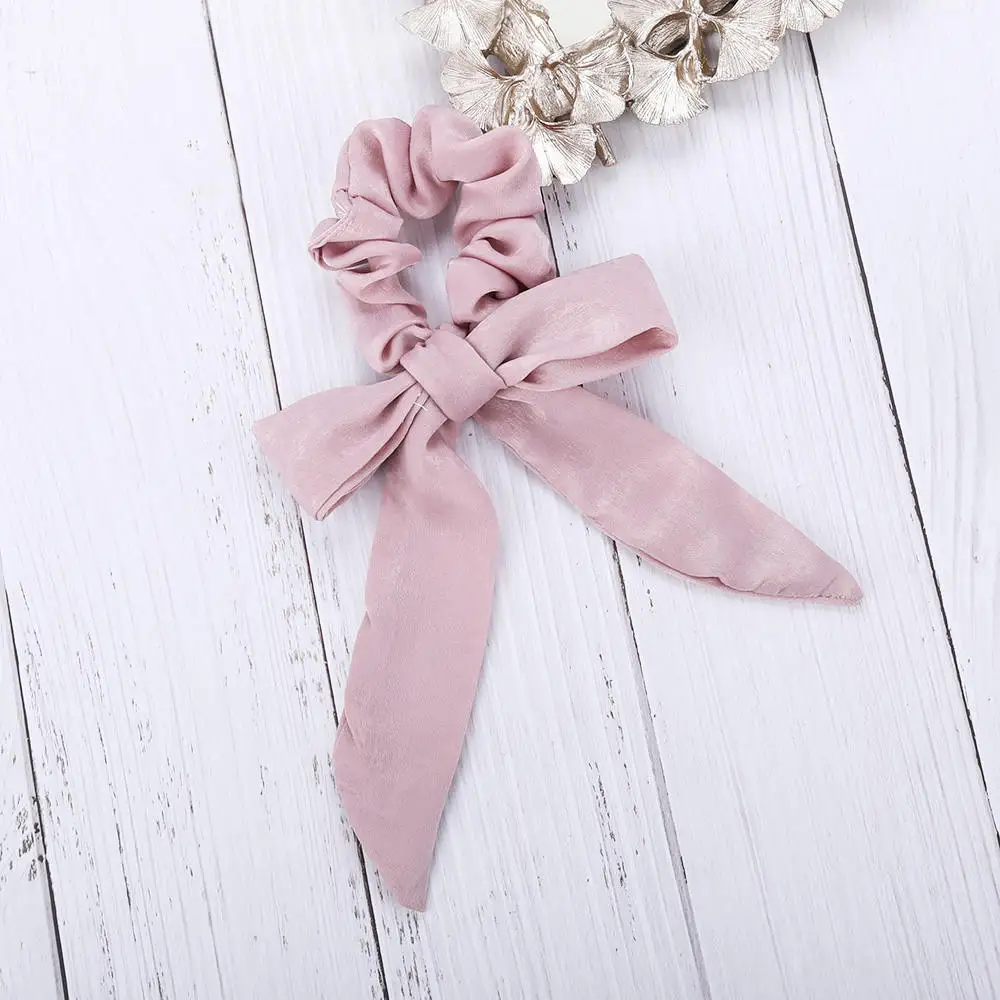 PINK AWAYT лук стримеры волос кольцо мода ленты девушка волосы трикотажные резинки для волос хвостик галстук Твердые головные уборы аксессуары для волос - Цвет: PINK