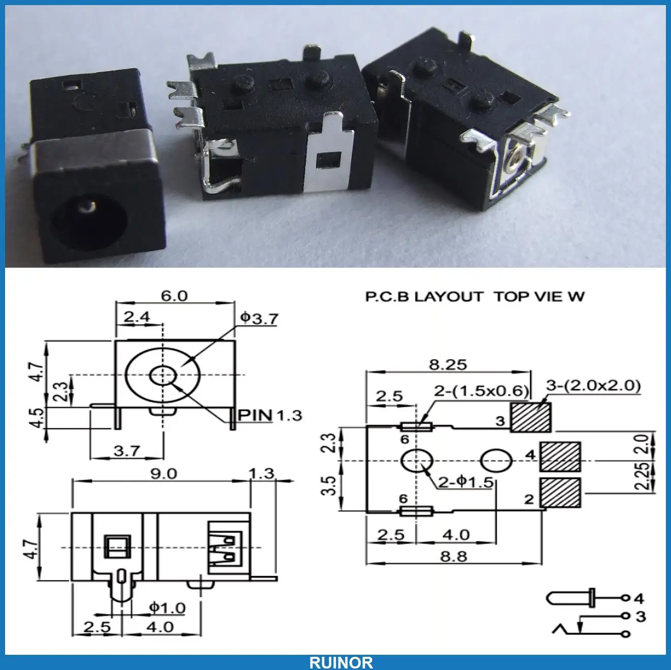 20PC 4-Pin SMD 3.5mm X 1.3MM DC socket jack Female PCB Charger Power Plug solder