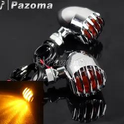 PAZOMA Chrome алюминий гриль пуля мотоцикл поворотов Световой индикатор лампы для Harley Chopper Bobber