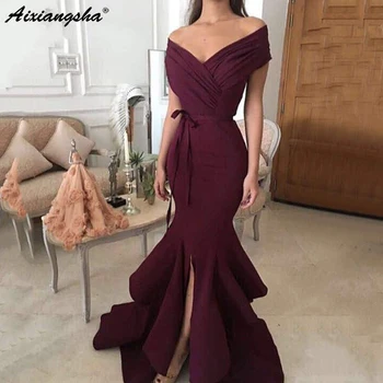 

Elegant Burgundy Evening Dresses Long Mermaid Style Cap Sleeve Abendkleider Arabic Formal Evening Gowns robe de soiree