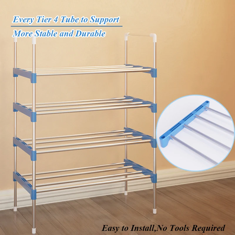 Simple Shoe Rack Stainless Steel Door Shoes Storage Removable 4 5 6 Tiers Shelf Furniture Large Space Saving Shoe Organizer
