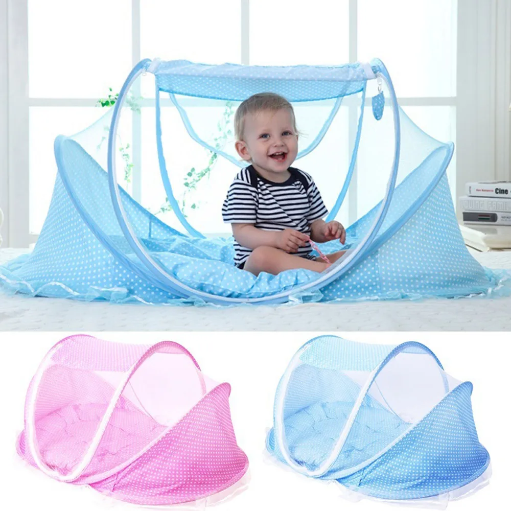 

2018 Newborn Baby Kids Portable Foldable Crib Netting Sleep Bed Mosquito Mesh 3Pcs High Quality Net Mattress Pillow Mesh Bag