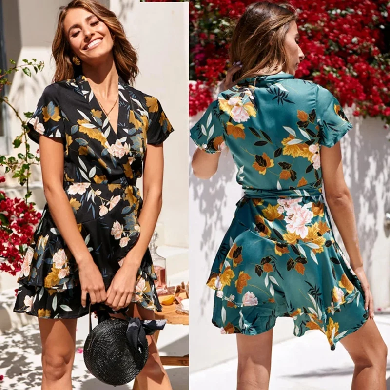 New Summer jumpsuit bodysuit Women Spring and summer V-neck short-sleeved waist with ruffled print femme playsuit New Summer jumpsuit bodysuit Women Spring and summer V-neck short-sleeved waist with ruffled print femme playsuit