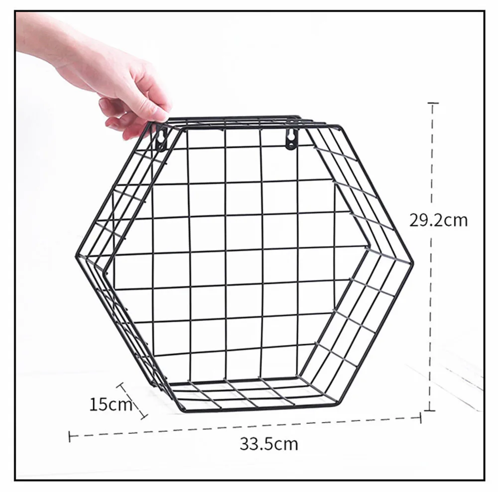 Sqinans Настенный декор из металла Шестигранная полка настенный вертикальный Утюг сетка полка Современная нордическая полка Геометрическая декоративная настенная полка