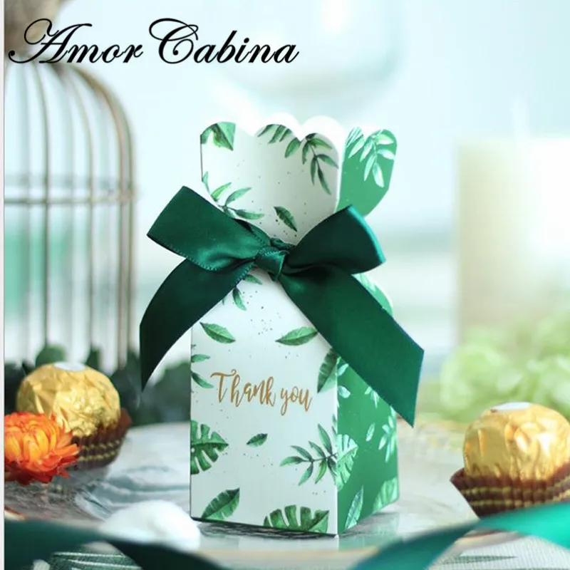 

European vase style Sen green leaf gift box wedding like candy box "thank you" favorable Bomboniera party party supplies