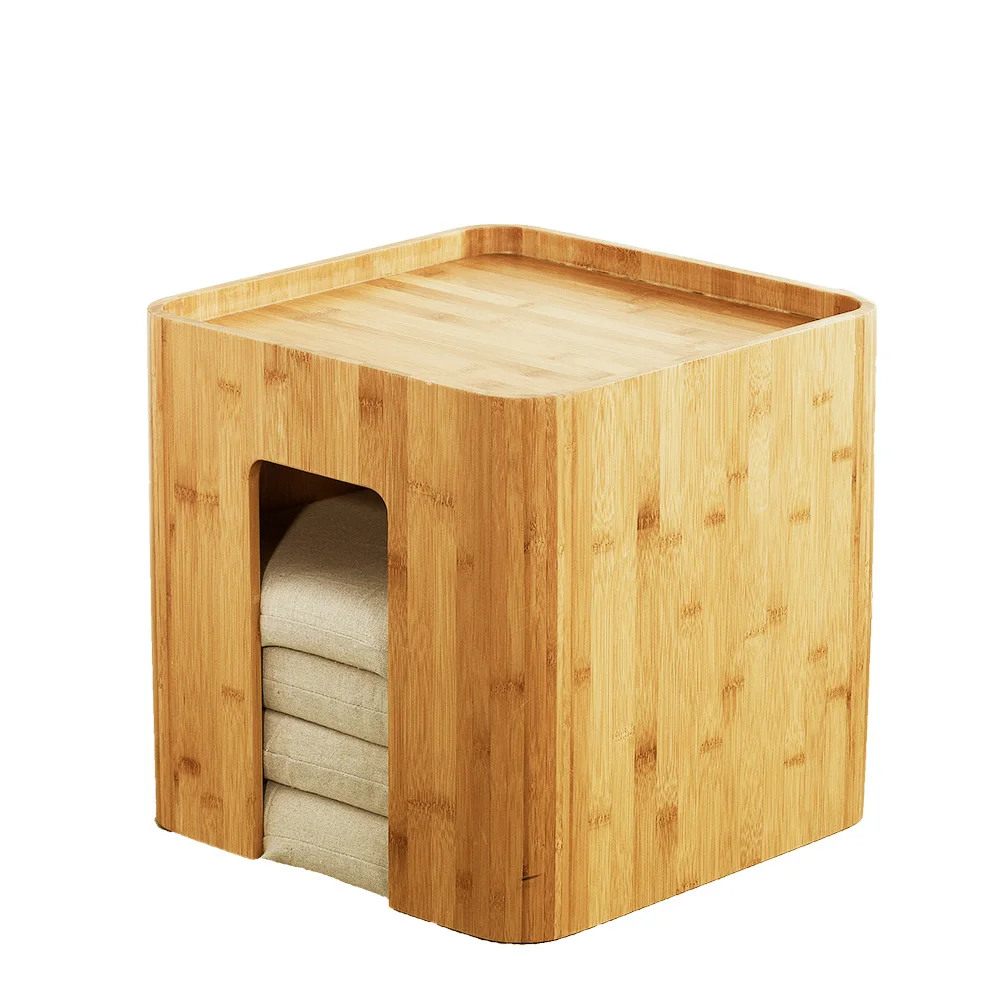 Bamboo Stool Muti Function Tea Table With 4 Cushion Coffee Table Tatami Changing Stool Living Room Funiture